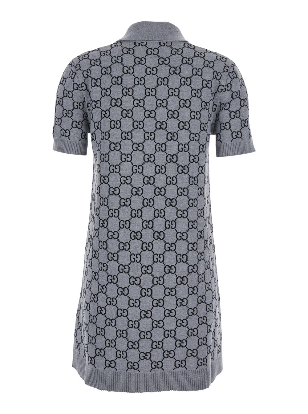Gucci Abito con Colletto Ampio e Motivo GG All-Over in Lana Grigio Donna, view 2