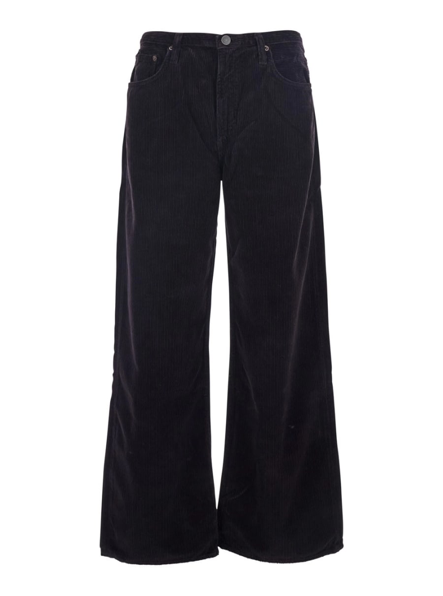 Agolde Pantalone 'Keira' con Gamba Ampia e Passanti per Cintura in Cotone a Coste Marrone Donna