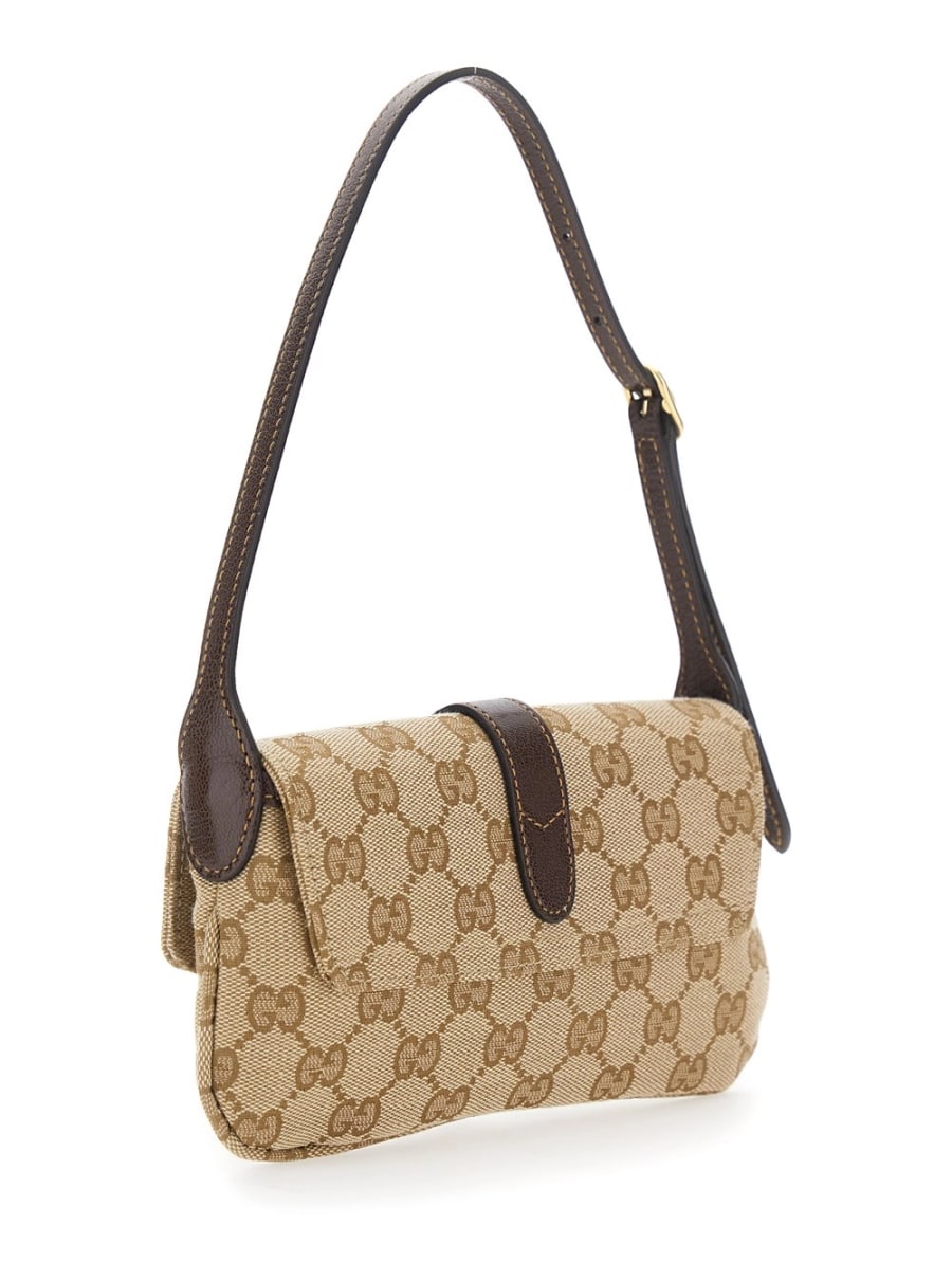 Gucci Borsa a Spalla 'Jackie' con tracolla regolabile e chiusura con pistone sul fronte in tela GG beige donna, view 3