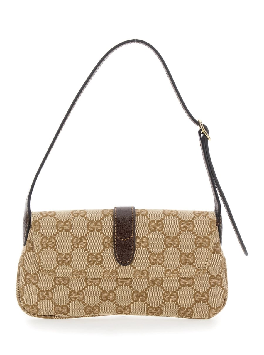 Gucci Borsa a Spalla 'Jackie' con tracolla regolabile e chiusura con pistone sul fronte in tela GG beige donna, view 4
