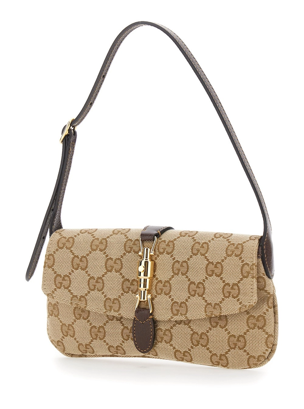 Gucci Borsa a Spalla 'Jackie' con tracolla regolabile e chiusura con pistone sul fronte in tela GG beige donna, view 2