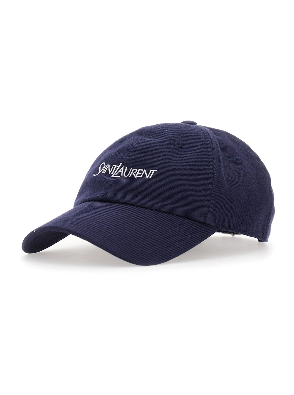 Saint Laurent Cappello da Baseball con Ricamo Logo Lettering sul Fronte in Cotone Blu Uomo