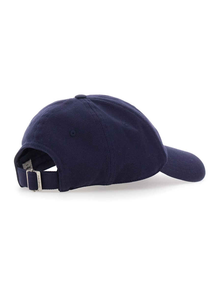 Saint Laurent Cappello da Baseball con Ricamo Logo Lettering sul Fronte in Cotone Blu Uomo, view 2