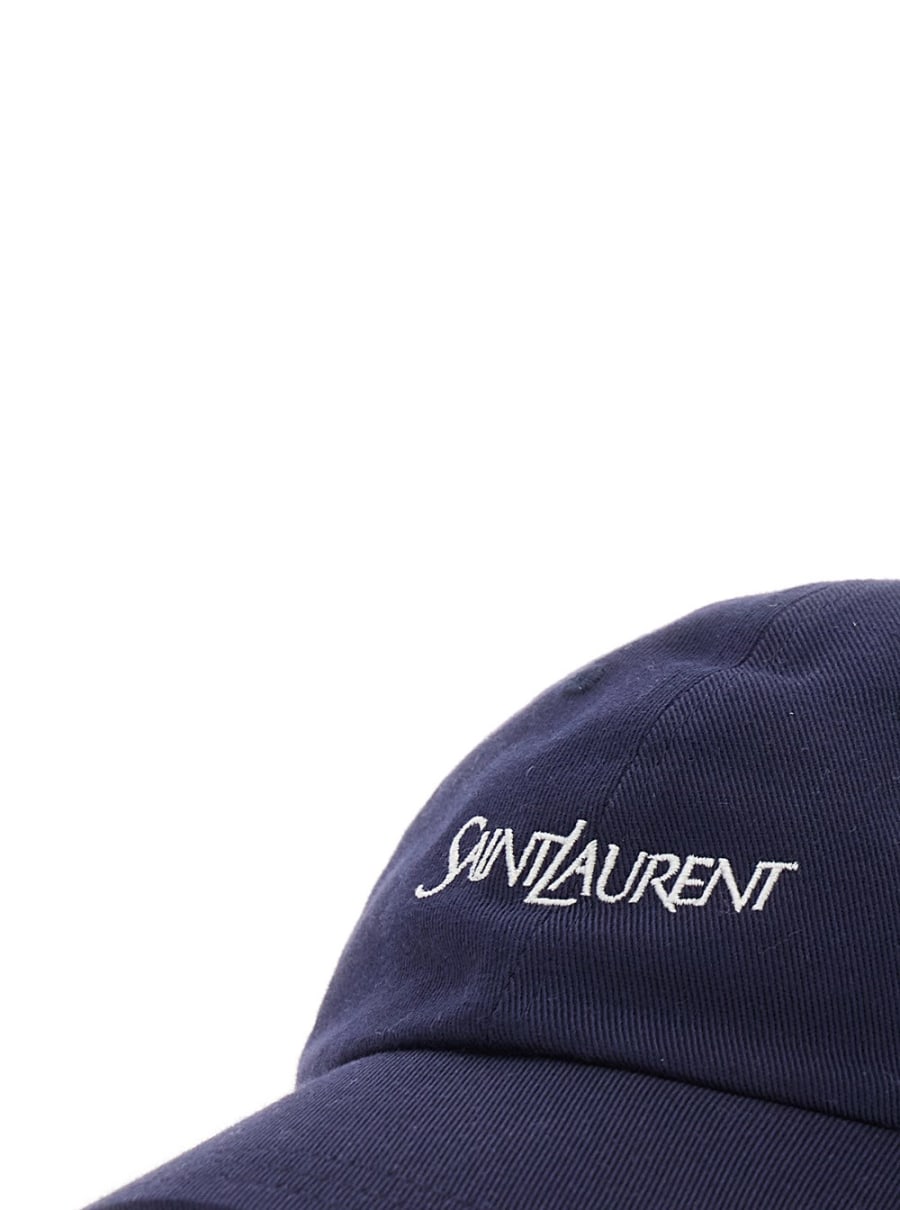 Saint Laurent Cappello da Baseball con Ricamo Logo Lettering sul Fronte in Cotone Blu Uomo, view 3