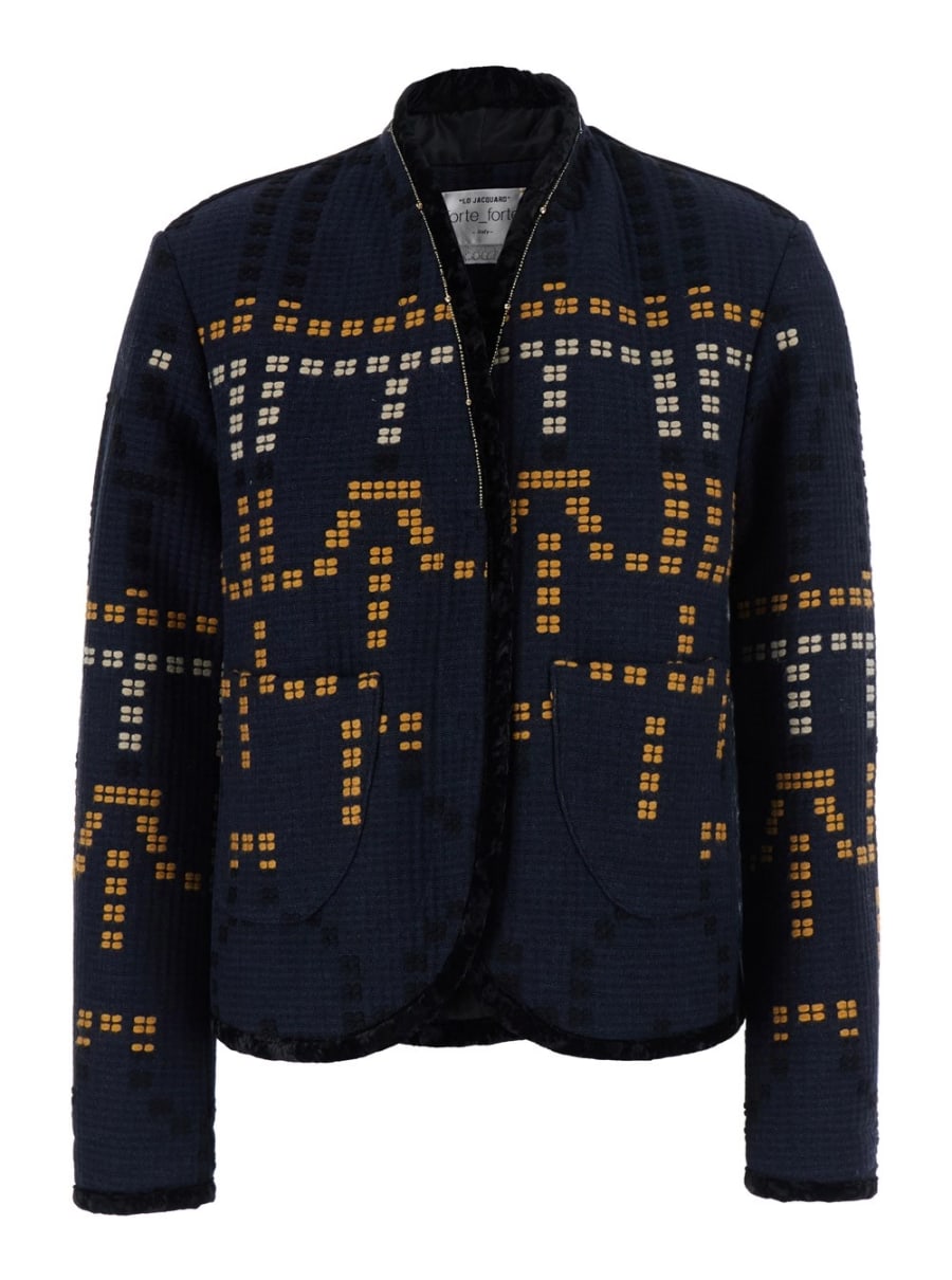 Forte_Forte Giacca 'Samarcanda' con ricamo geometrico con perline in misto cotone nera donna
