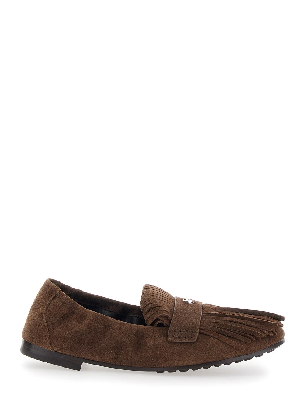 Tory Burch Mocassini con Frange e Logo Metallico in Suede Marroni Donna