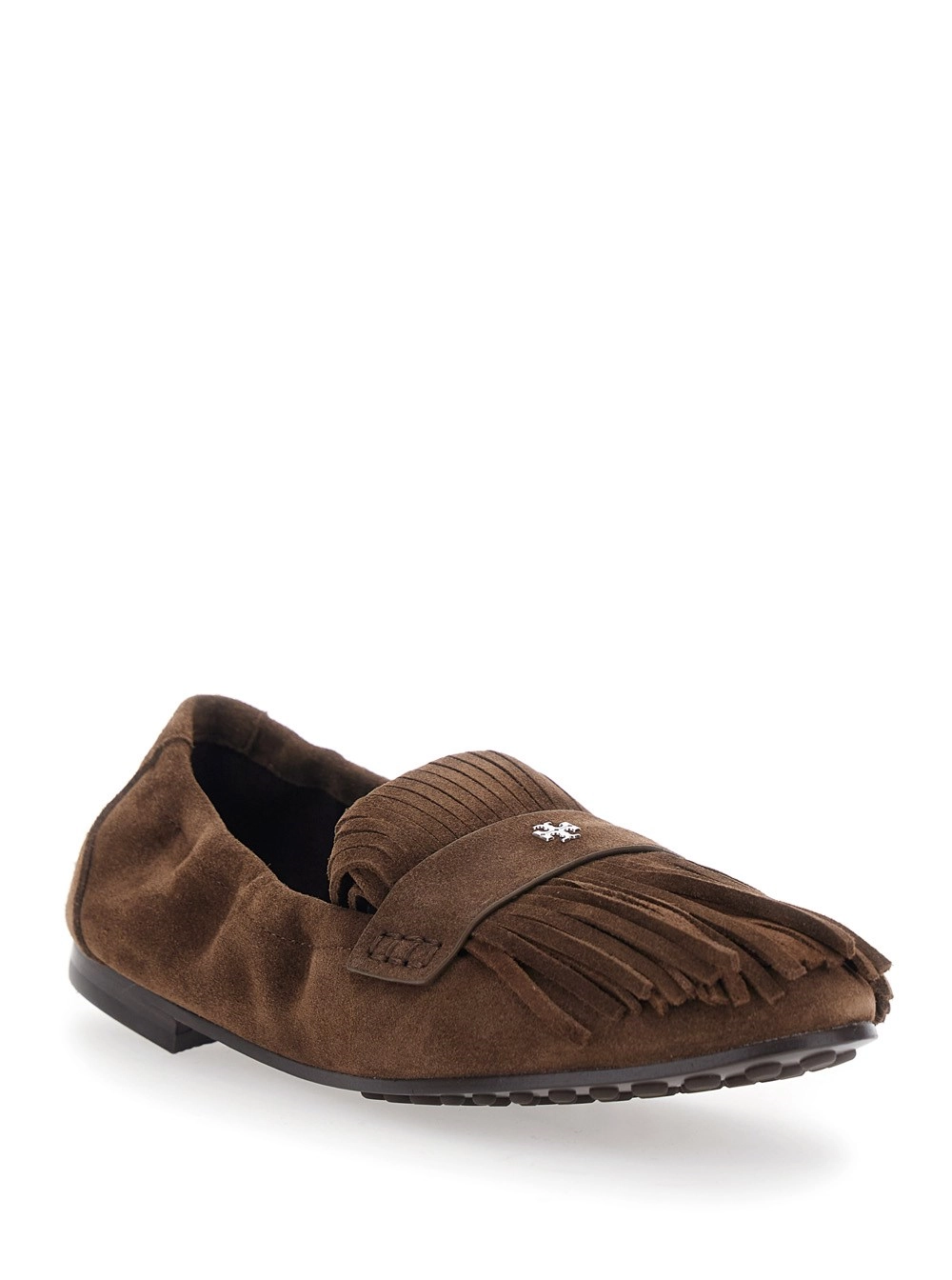 Tory Burch Mocassini con Frange e Logo Metallico in Suede Marroni Donna, view 2
