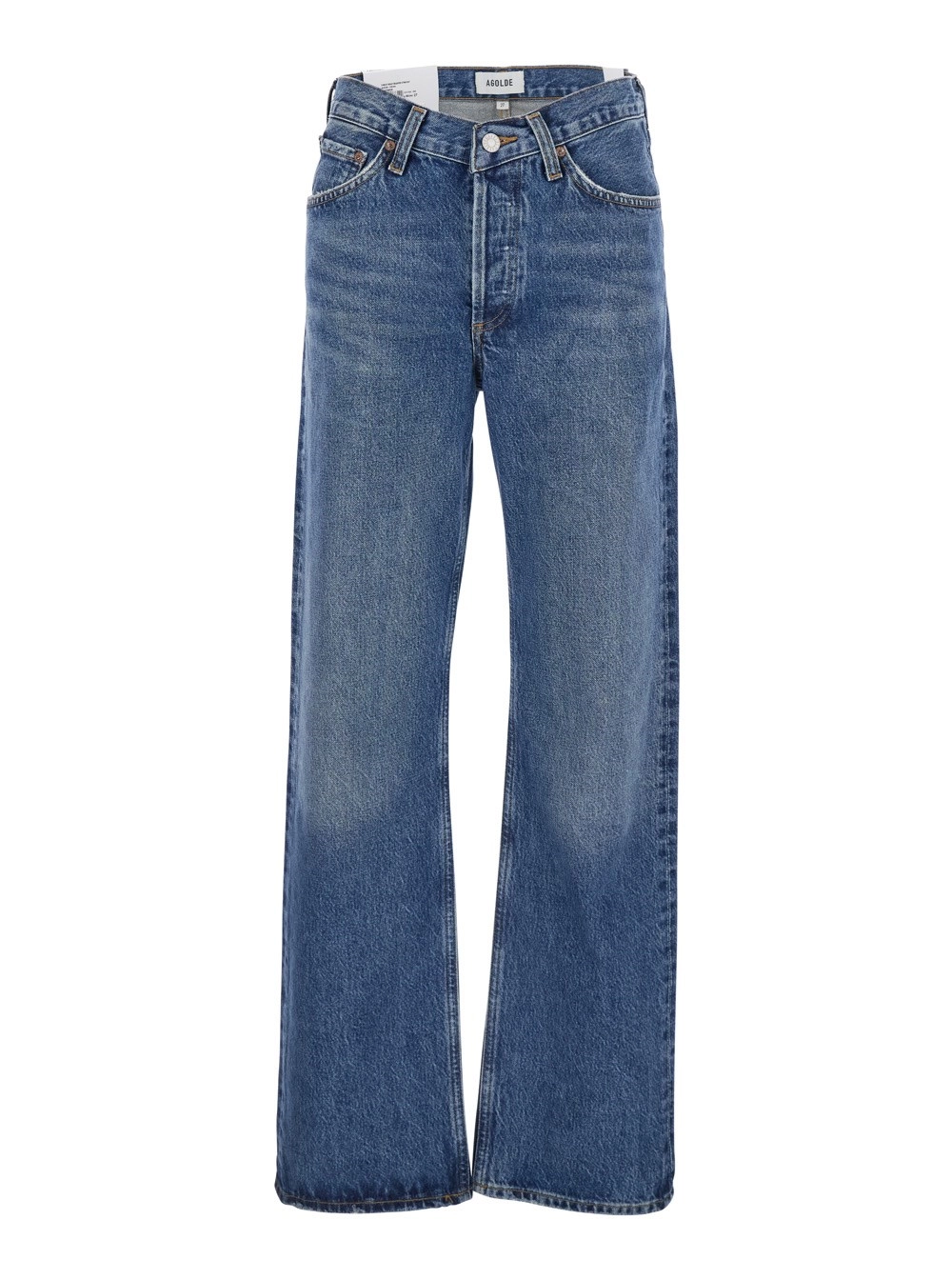 Agolde Jeans con Passanti per Cintura e Patch Logo sul Retro in Denim Blu Donna