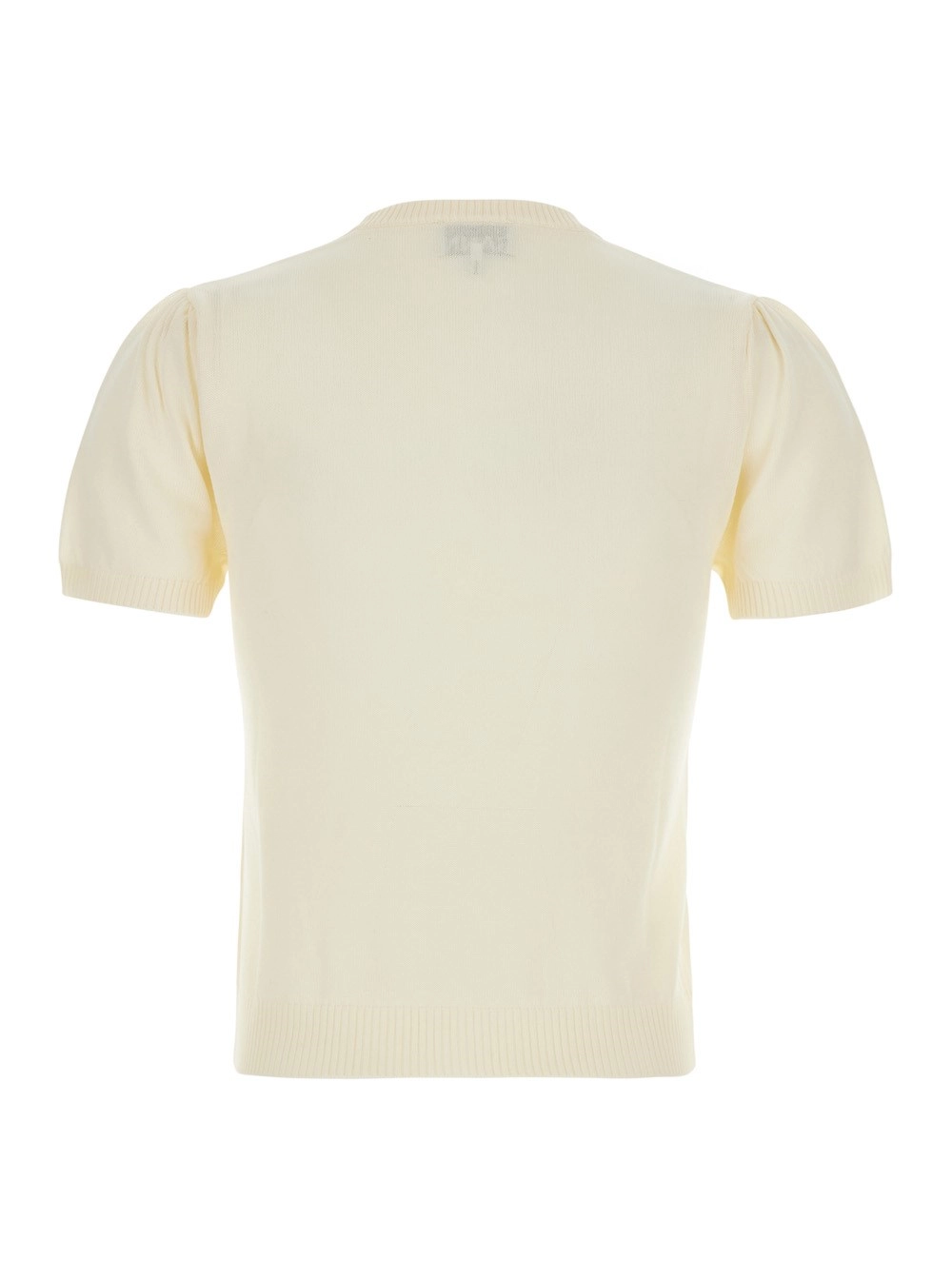 Ganni Maglione a Maniche Corte con Motivo a Rombi sul Fronte in Cotone Bianco Donna, view 2