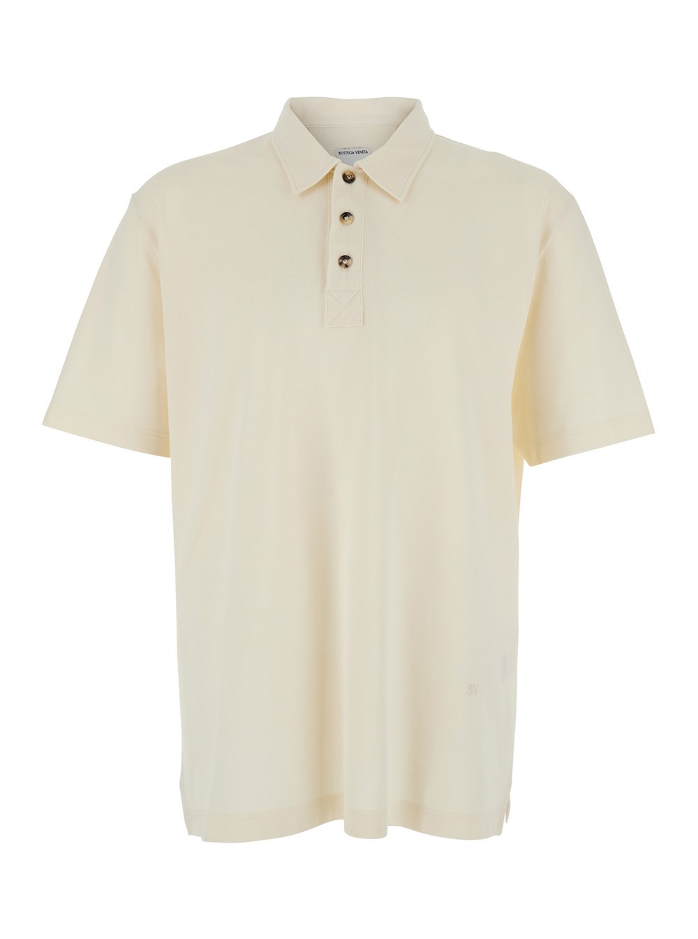 Bottega Veneta Polo con Colletto Classico e Dettaglio Ricamo Logo sul Fronte in Cotone Bianca Uomo