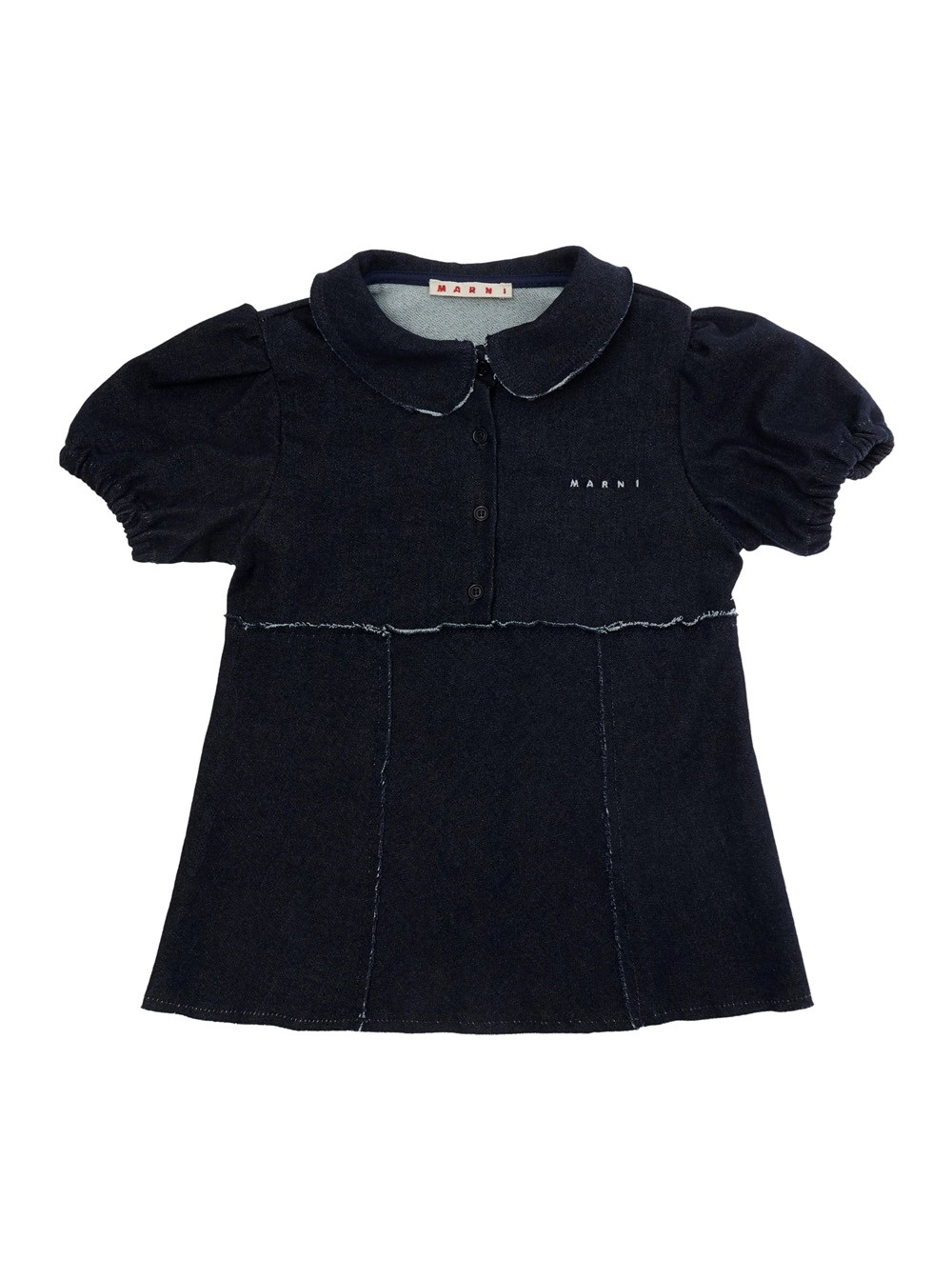 Marni kids Camicia con Colletto Peter Pan e Logo Lettering sul Fronte in Cotone Blu Bambina