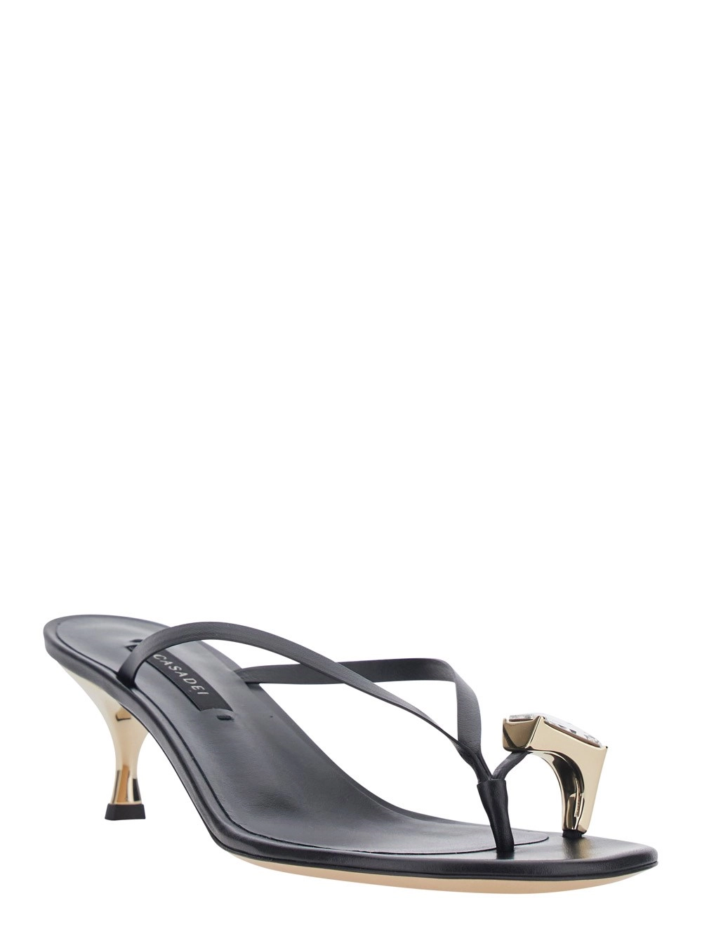 Casadei Sandali con Tacco 'Giulia' con Design Infradito e Tacco Medio in Pelle Neri Donna, view 2
