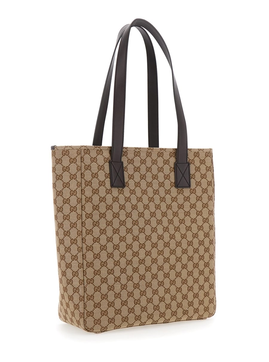 Gucci Borsa Shopping con Due Manici superiori in Pelle e Tasca con Zip sul Fronte in Tela GG Supreme Beige Uomo, view 3