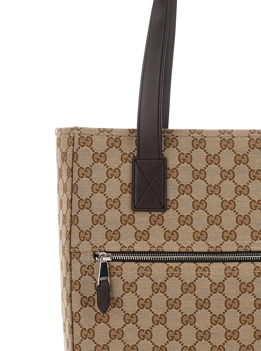 Gucci Borsa Shopping con Due Manici superiori in Pelle e Tasca con Zip sul Fronte in Tela GG Supreme Beige Uomo, view 5