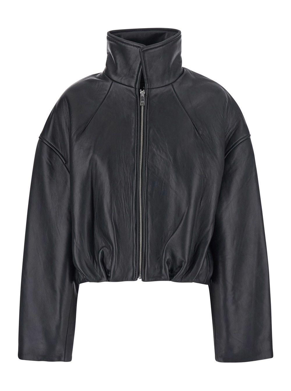 Rotate Giubbotto oversize con spalle scese e design boxy in pelle nero donna