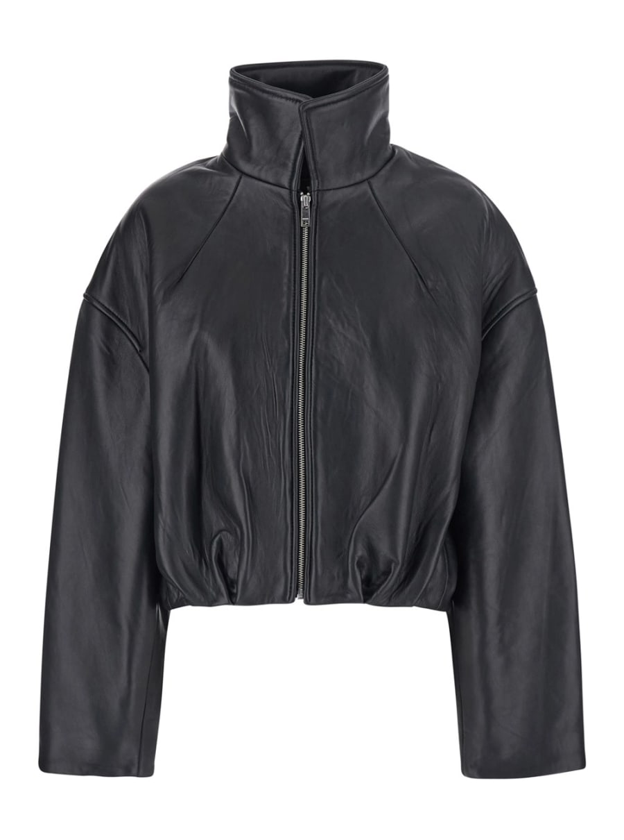 Rotate Giubbotto oversize con spalle scese e design boxy in pelle nero donna