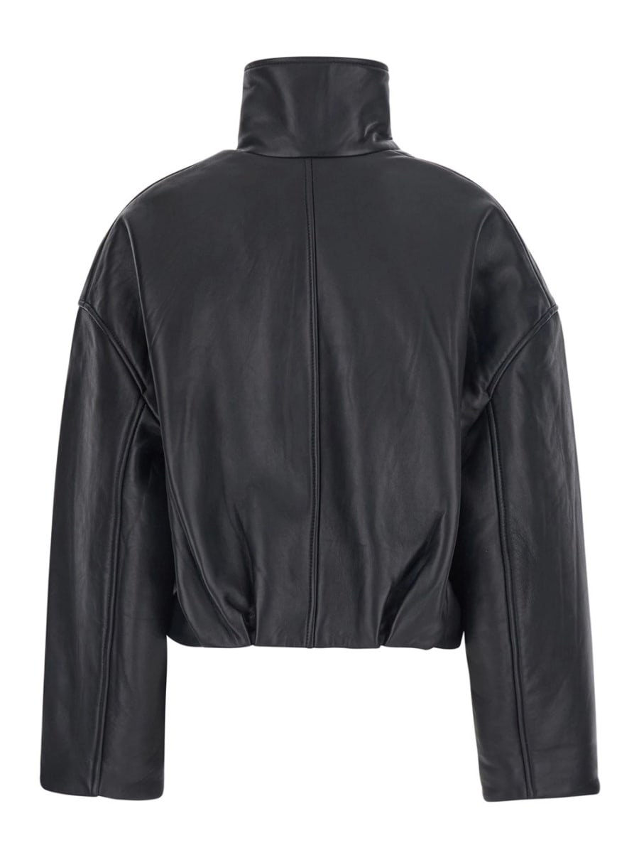 Rotate Giubbotto oversize con spalle scese e design boxy in pelle nero donna, view 2