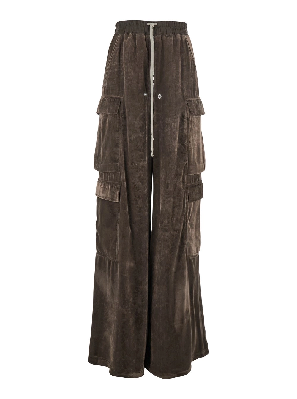 Rick Owens Pantalone 'Cargo Belas' con Vita con Coulisse e Tasche Cargo in Velluto Marrone Donna