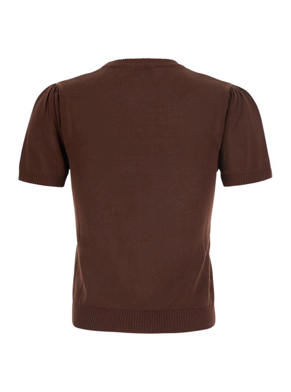 Ganni Maglione a Maniche Corte con Motivo a Rombi sul Fronte in Cotone Marrone Donna, view 2