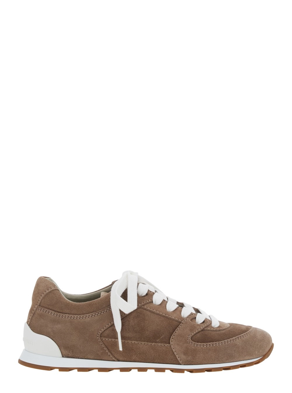 Brunello Cucinelli Sneaker Low Top con Design a Inserti in Pelle Scamosciata Marrone Donna