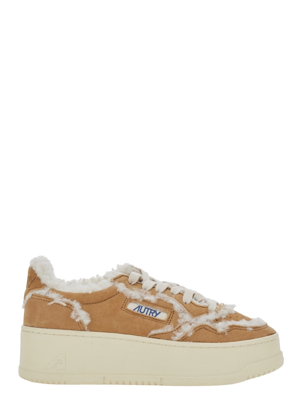 Autry Sneakers con suola platform e interno in shearling in pelle scamosciata beige donna