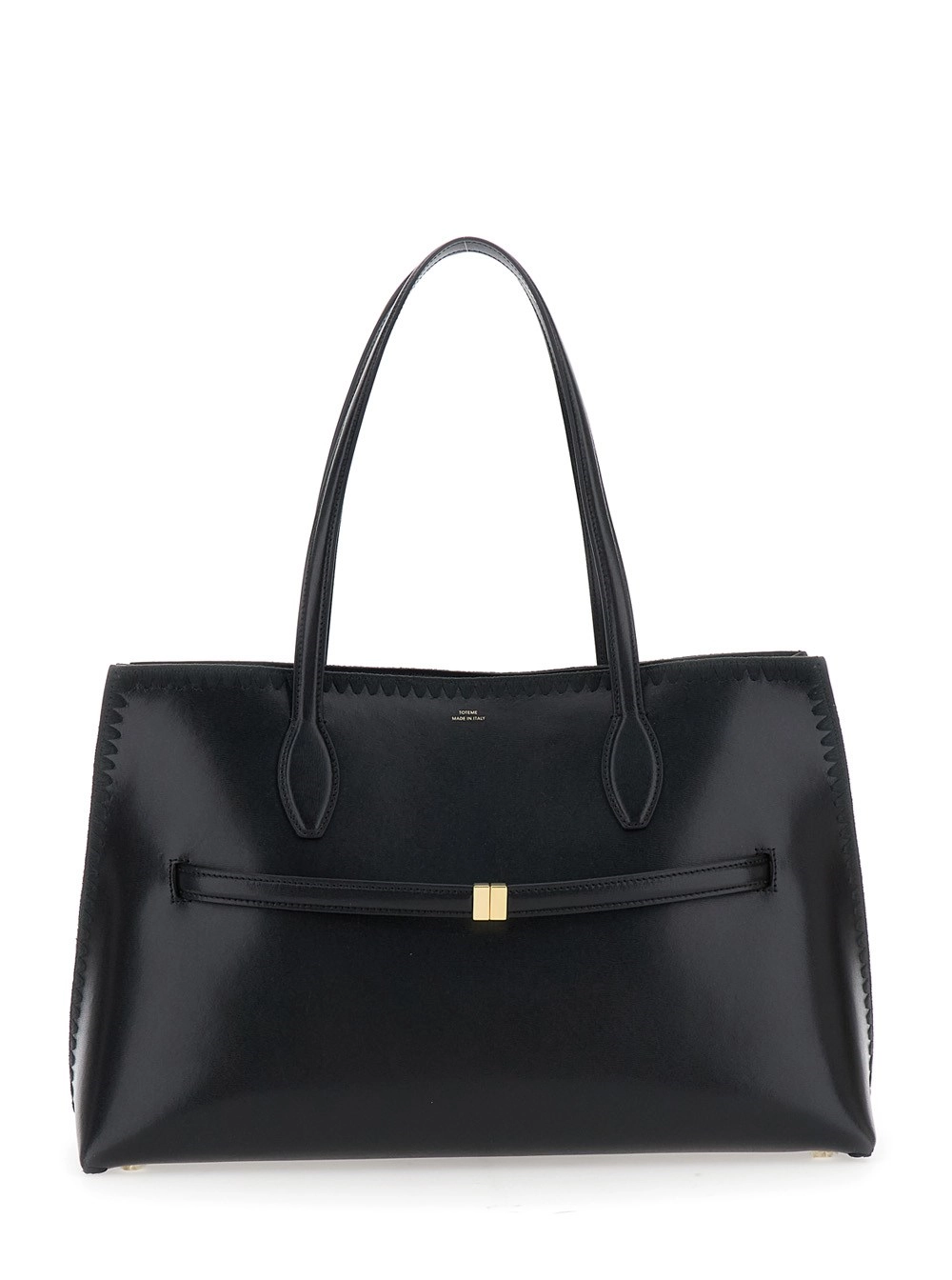 Toteme Borsa Shopping 'Lounge' con Dettagli Ricamati e Logo Impresso sul Fronte in Pelle Nera Donna