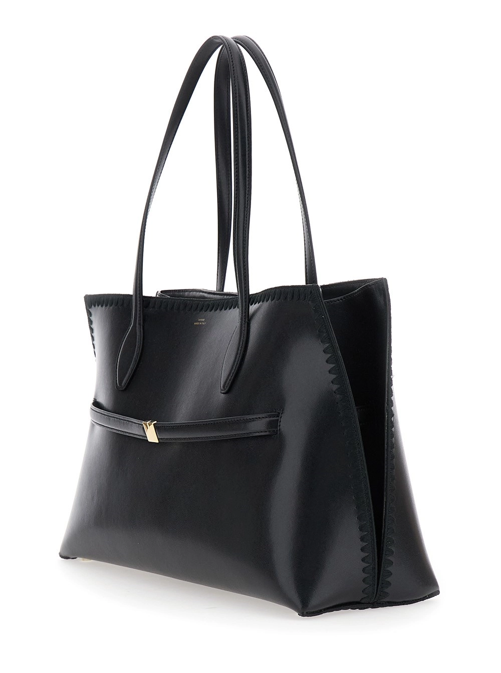 Toteme Borsa Shopping 'Lounge' con Dettagli Ricamati e Logo Impresso sul Fronte in Pelle Nera Donna, view 2