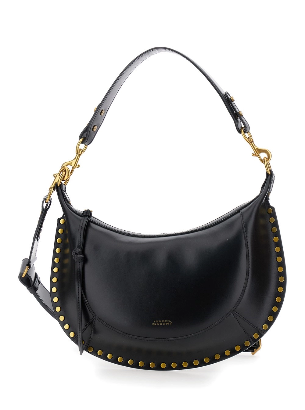 Isabel Marant Borsa a Spalla 'Naoko' con Tracolla Removibile e Logo Lettering Impresso usl Fronte in Pelle Nera Donna