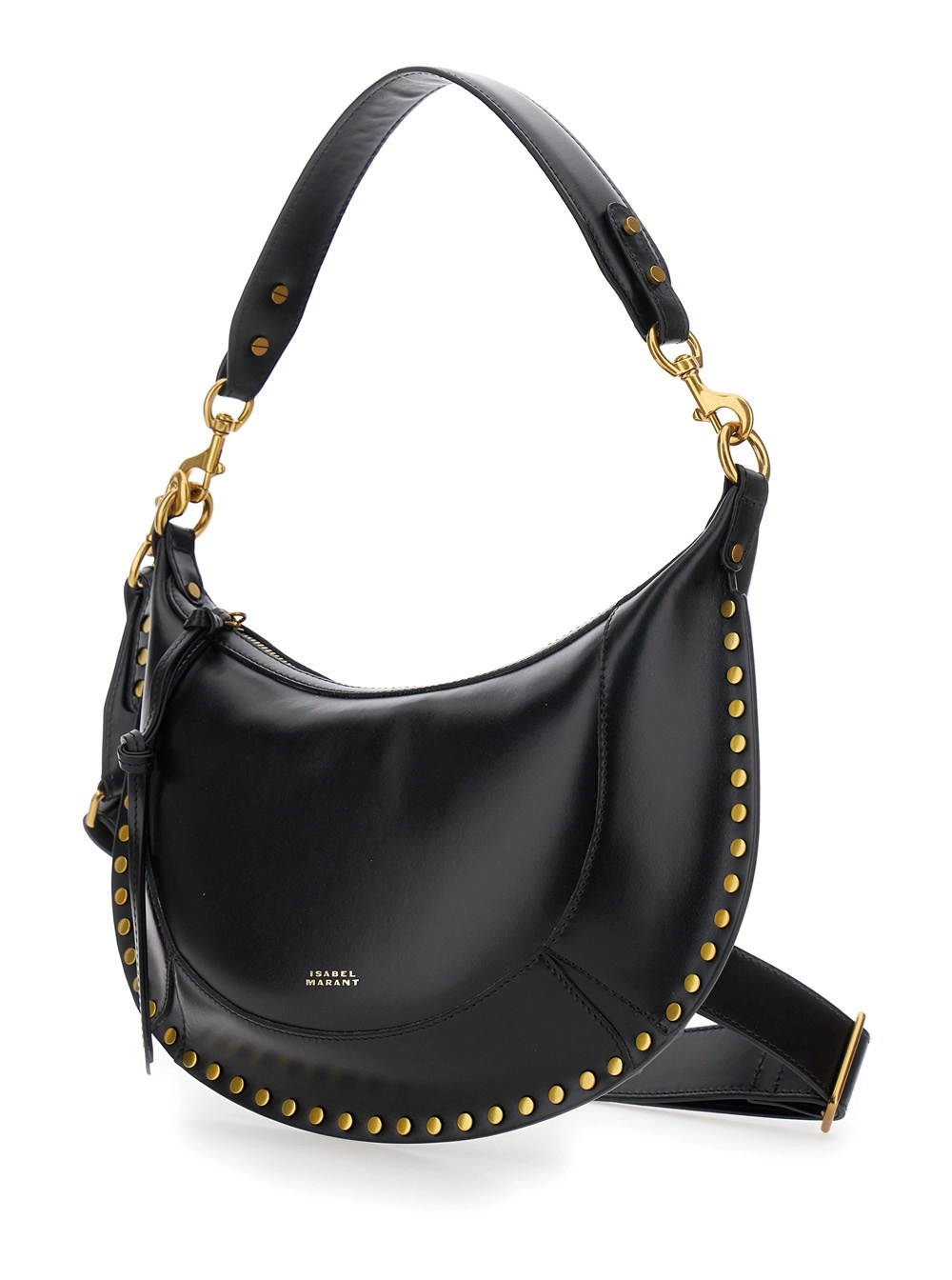 Isabel Marant Borsa a Spalla 'Naoko' con Tracolla Removibile e Logo Lettering Impresso usl Fronte in Pelle Nera Donna, view 2