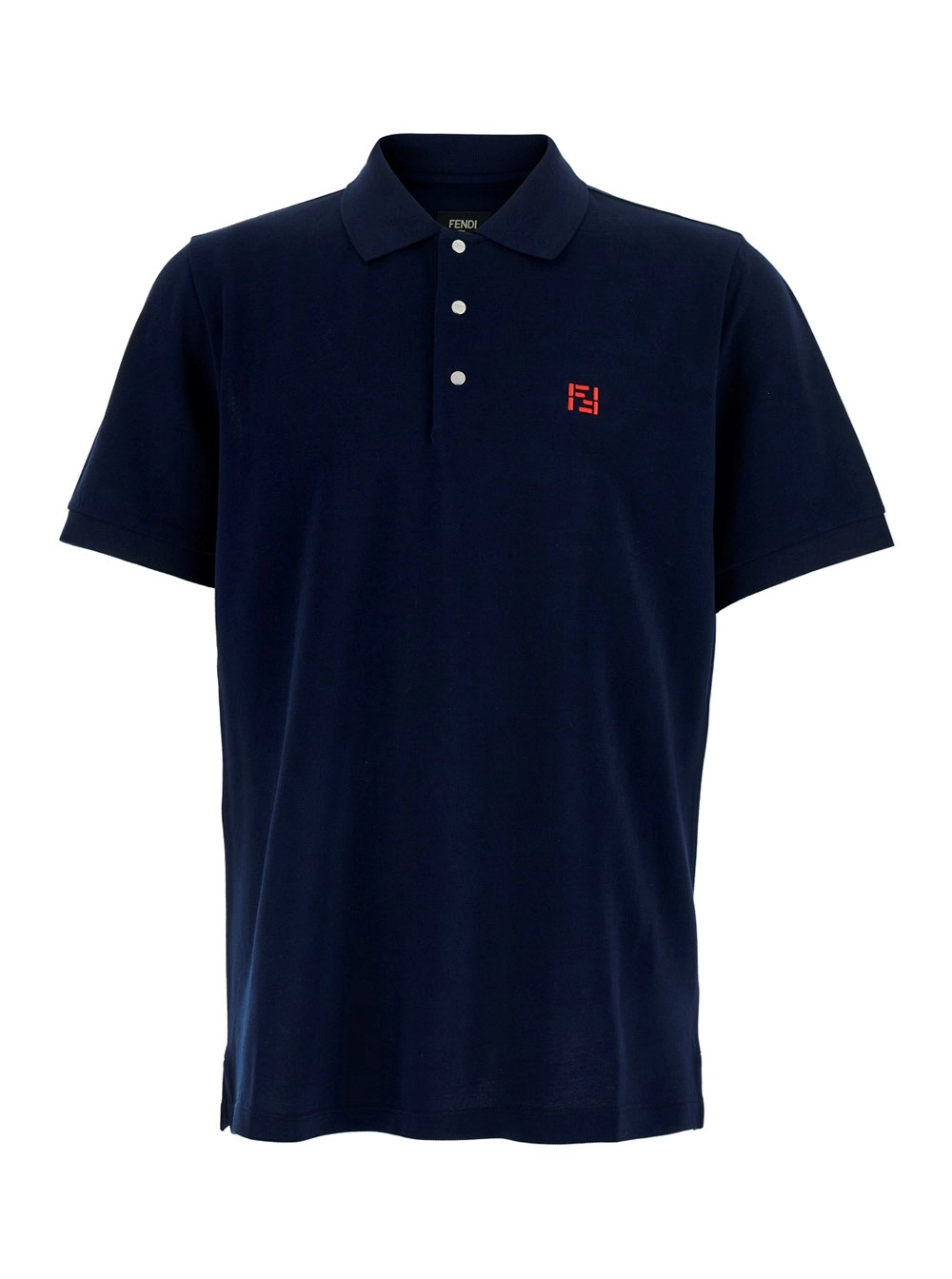 Fendi Polo con Colletto Classico e Logo sul Fronte in Cotone Blu Uomo