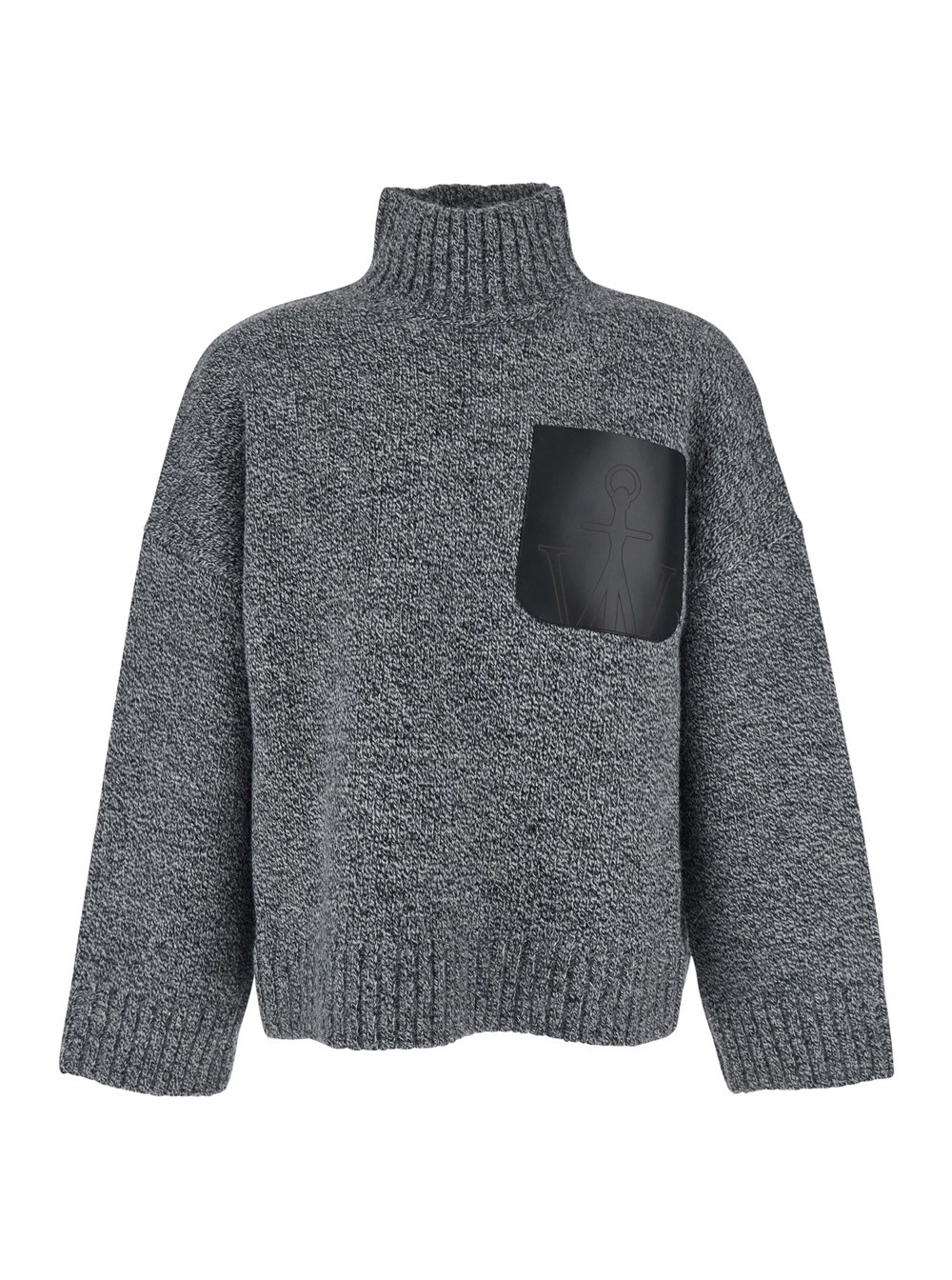 JW Anderson Maglione a Collo Alto con Una Tasca Applicata in Pelle sul Fronte in Misto Lana Grigio Uomo