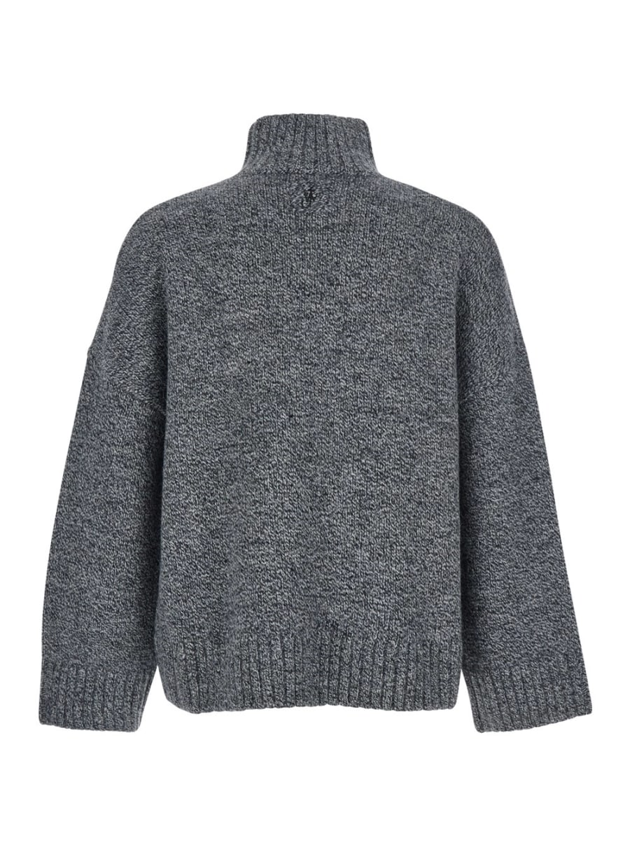 JW Anderson Maglione a Collo Alto con Una Tasca Applicata in Pelle sul Fronte in Misto Lana Grigio Uomo, view 2