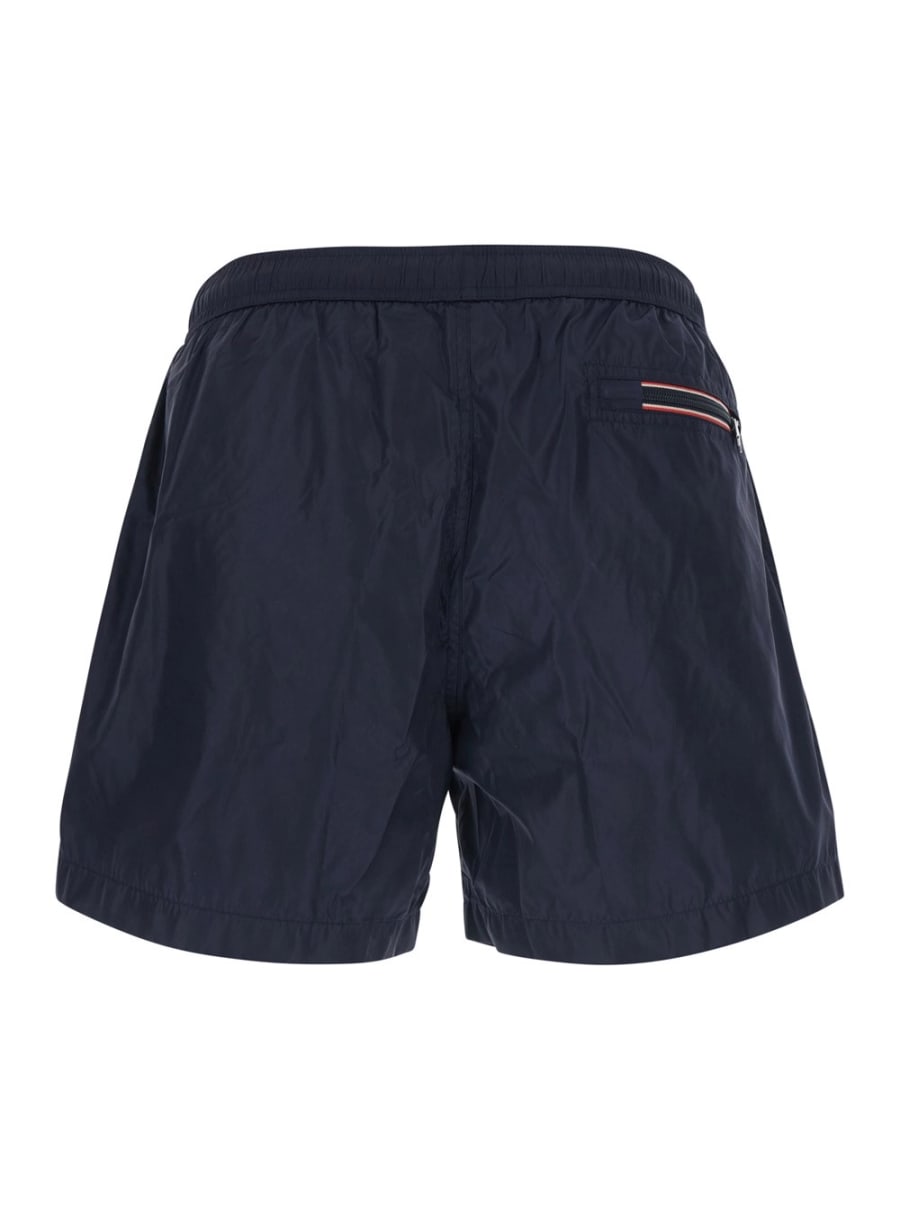 Moncler Costume da Bagno con Vita Elasticizzata con Coulisse e Patch Logo sul Fronte in Tessuto Tecnico Blu Uomo, view 2