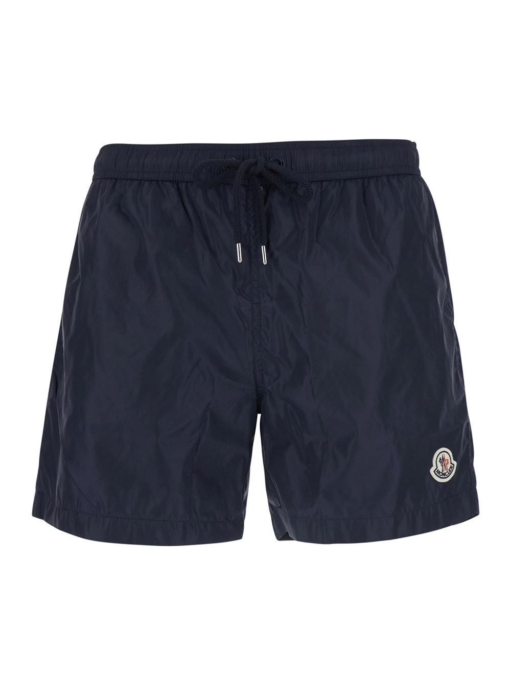 Moncler Costume da Bagno con Vita Elasticizzata con Coulisse e Patch Logo sul Fronte in Tessuto Tecnico Blu Uomo