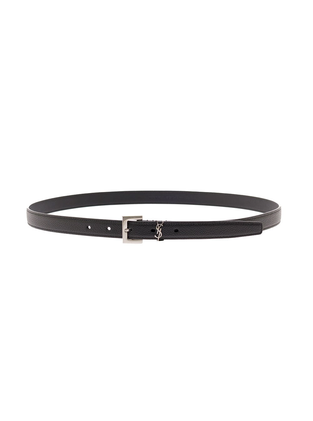 Saint Laurent Cintura 'Cassandra' in Pelle con Fibbia Argento Nera Uomo