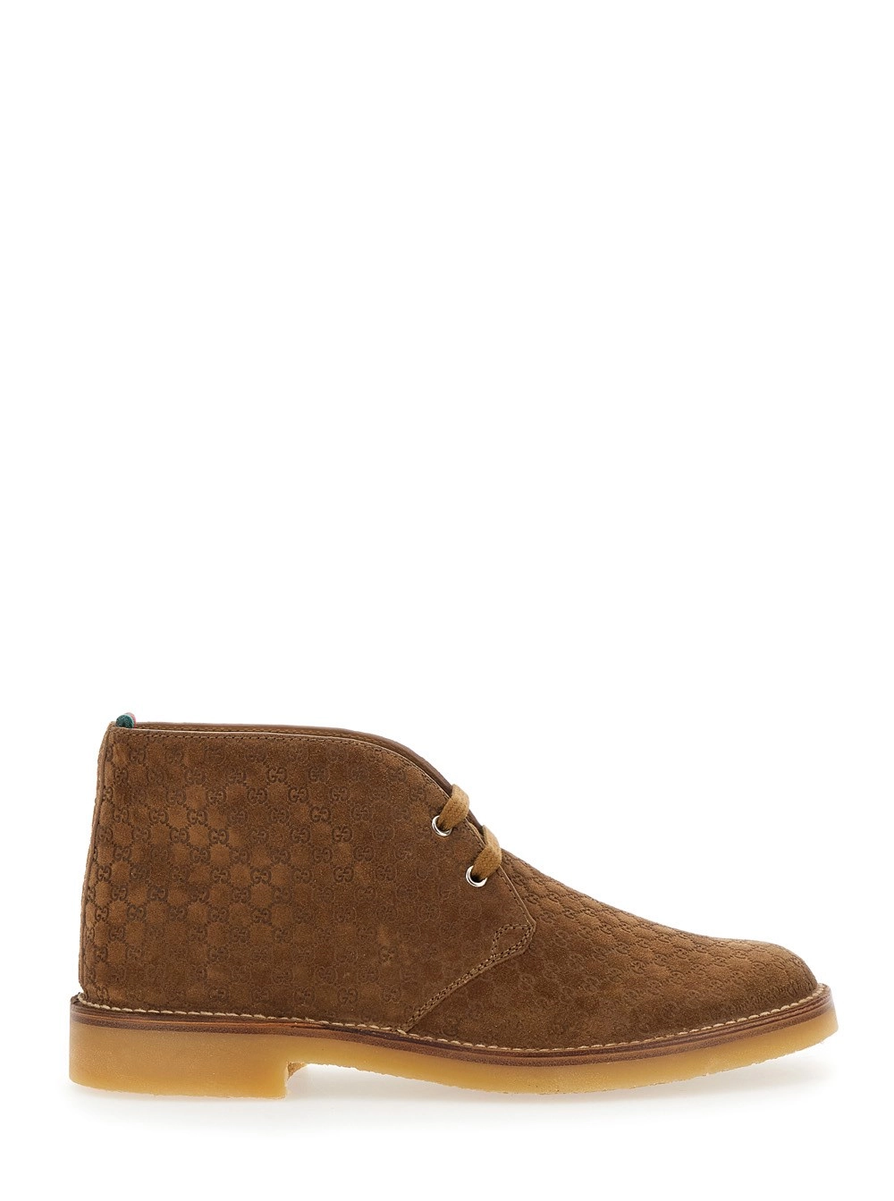 Gucci Stivaletti con Dettaglio Web sul Tallone e Tacco Basso in Pelle Scamosciata GG Marrone Uomo