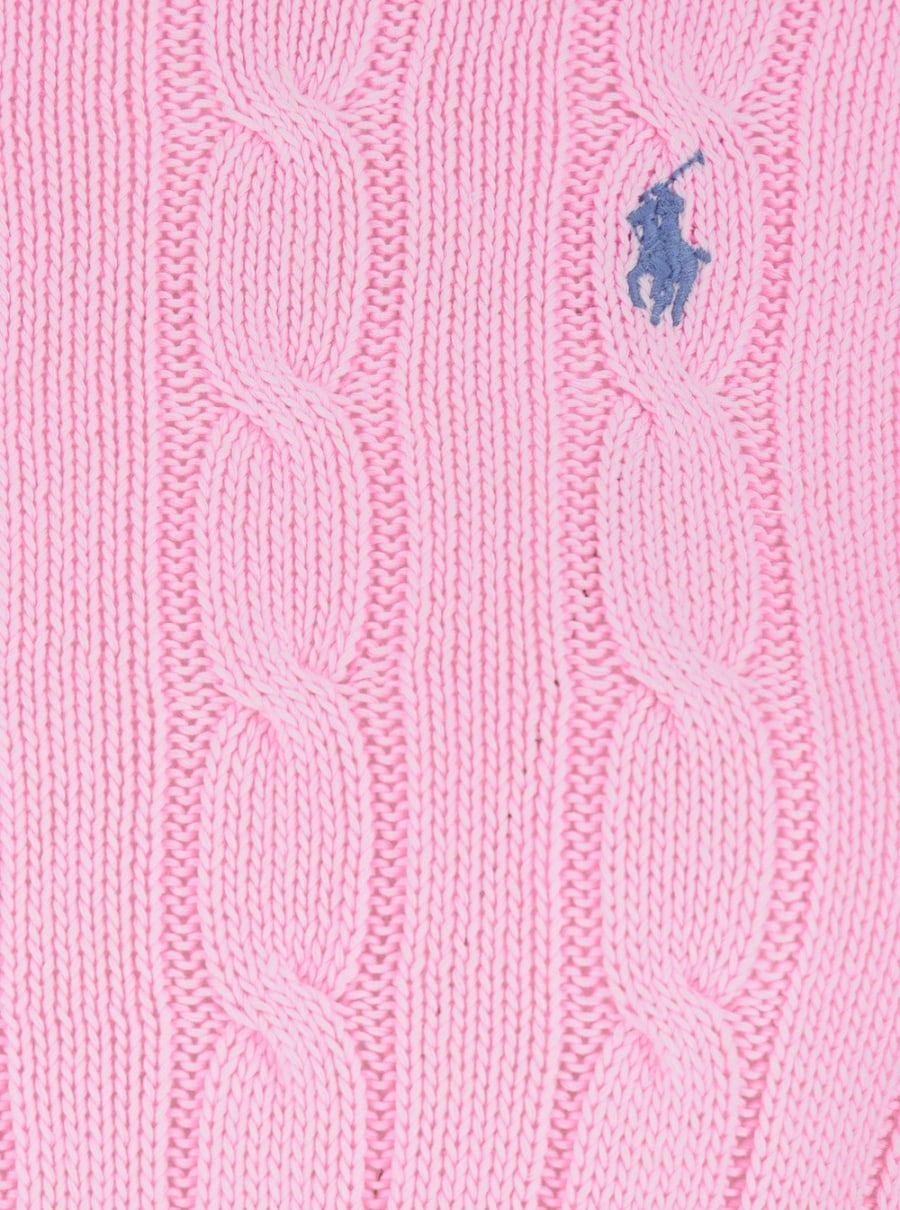 Polo Ralph Lauren Maglioni Girocollo con Ricamo Cavallino sul Fronte e Lavorazione a Treccia in Cotone Rosa Donna, view 3