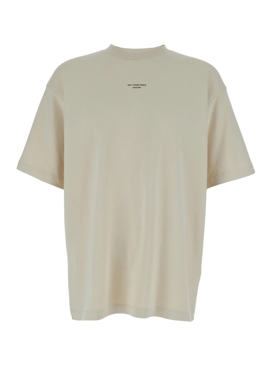 Drôle de monsieur T-Shirt 'Le T-Shirt Slogan Classique' Girocollo con Stampa Slogan sul Fronte in Cotone Beige Uomo