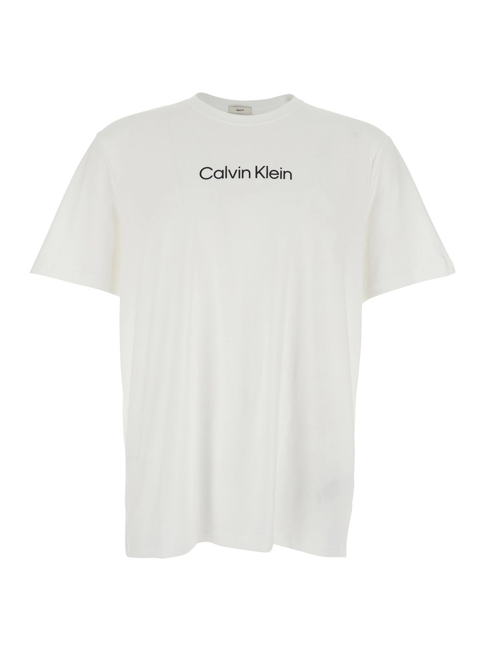Calvin klein T-shirt girocollo con logo sul fronte in cotone bianca uomo