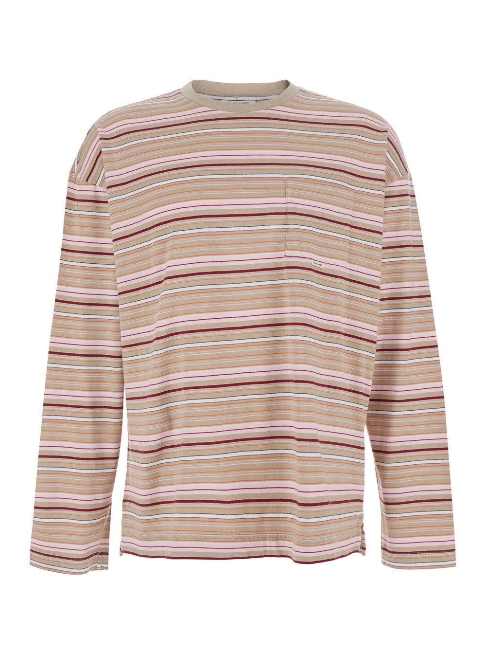 Sunflower T-Shirt a Maniche Lunghe con Motivo a Righe All-Over in Cotone Beige Uomo