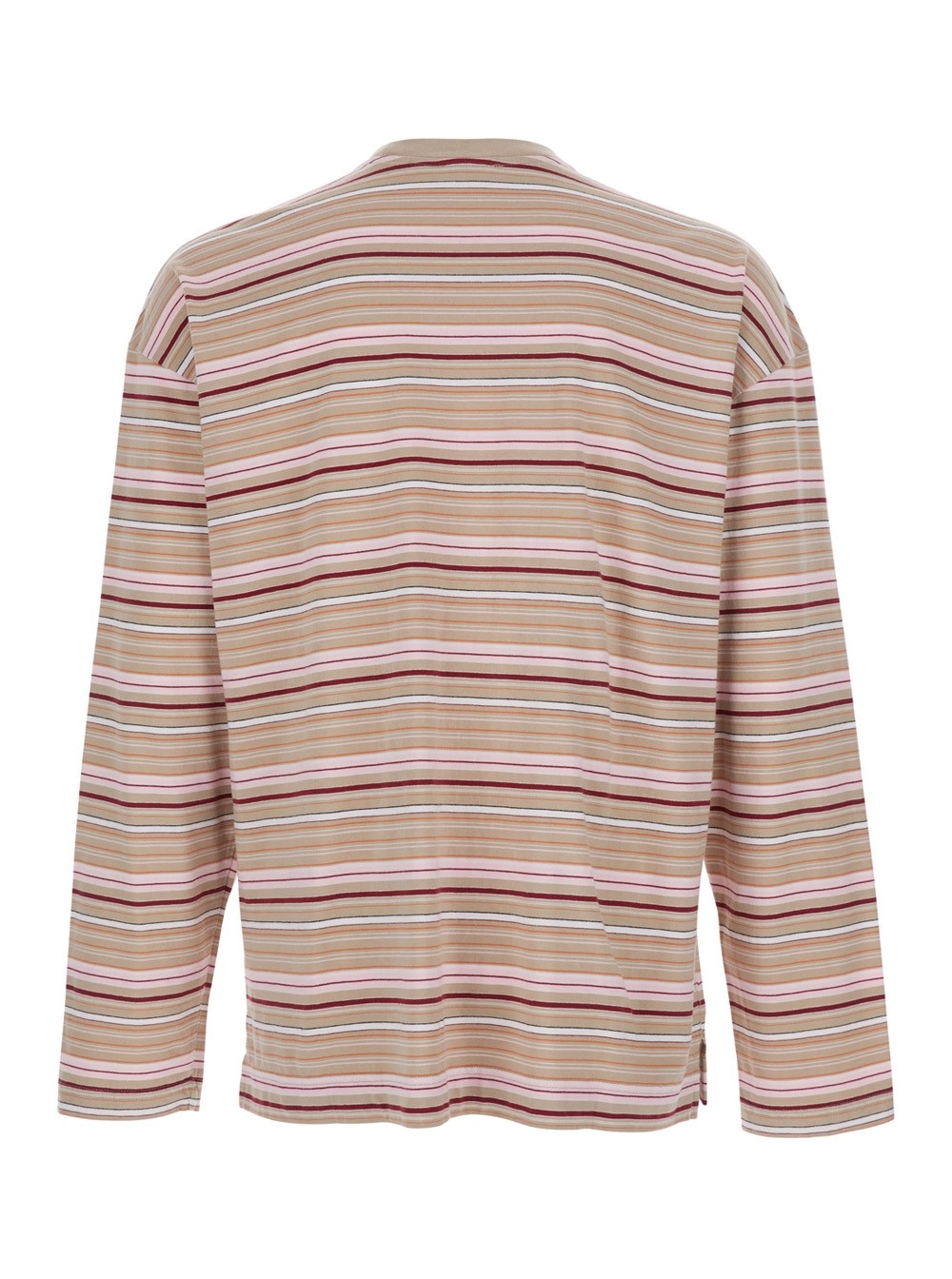 Sunflower T-Shirt a Maniche Lunghe con Motivo a Righe All-Over in Cotone Beige Uomo, view 2