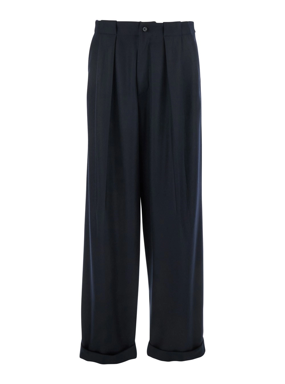 Dolce & Gabbana Pantalone con Passanti per Cintura e Orlo con Risvolto in Lana Nero Uomo