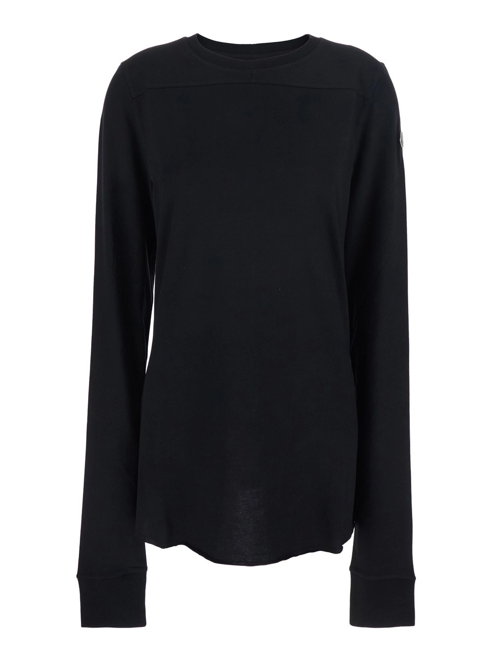 Rick owens x moncler T-Shirt 'Girder' Girocollo con Maniche Lunghe e Patch Logo sul Lato in Cotone Nera Unisex