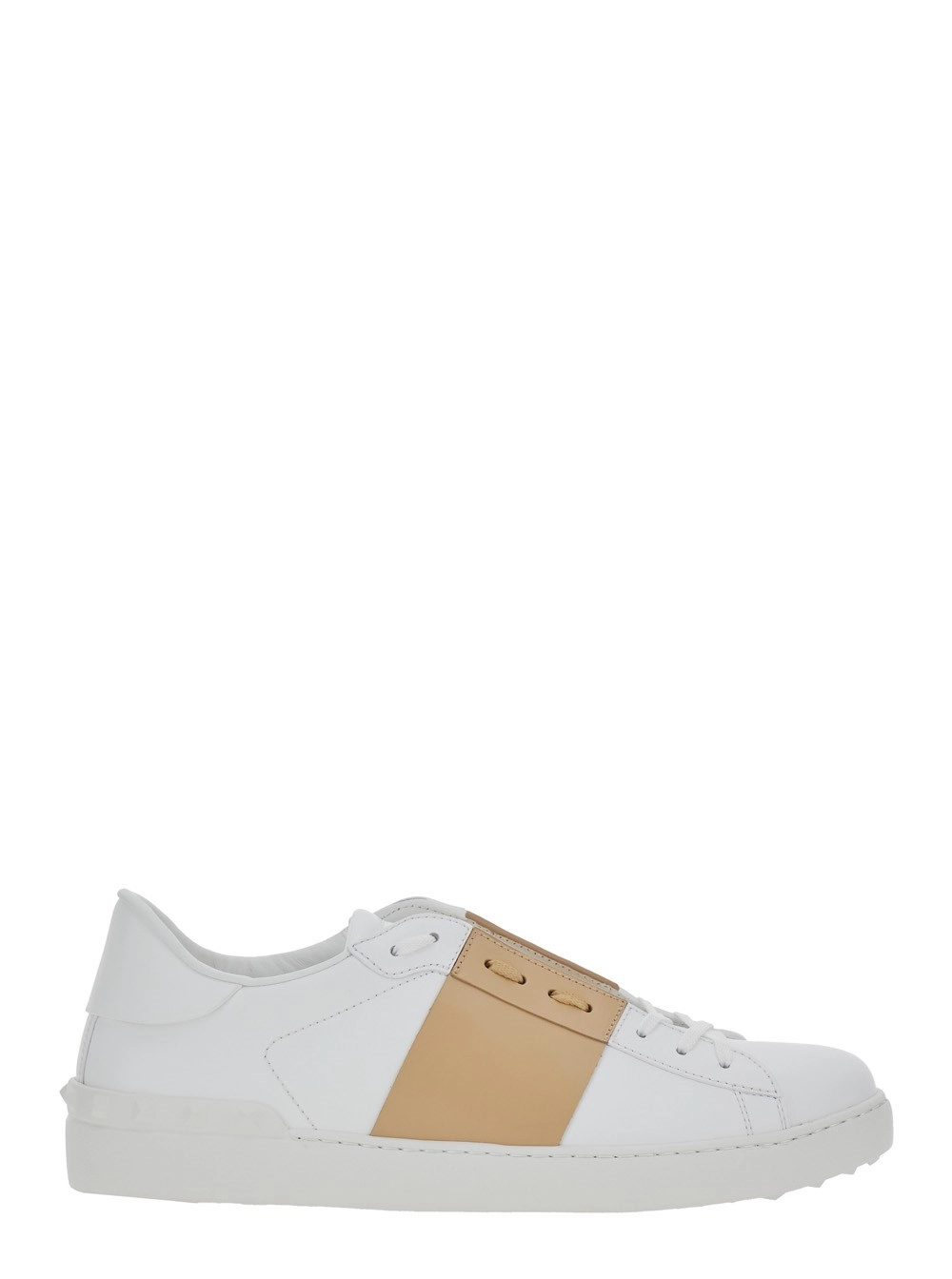 Valentino Garavani Sneaker Low Top 'Open' con Linguetta con Logo e Dettaglio Rockstud sul Retro in Pelle Bianche Uomo