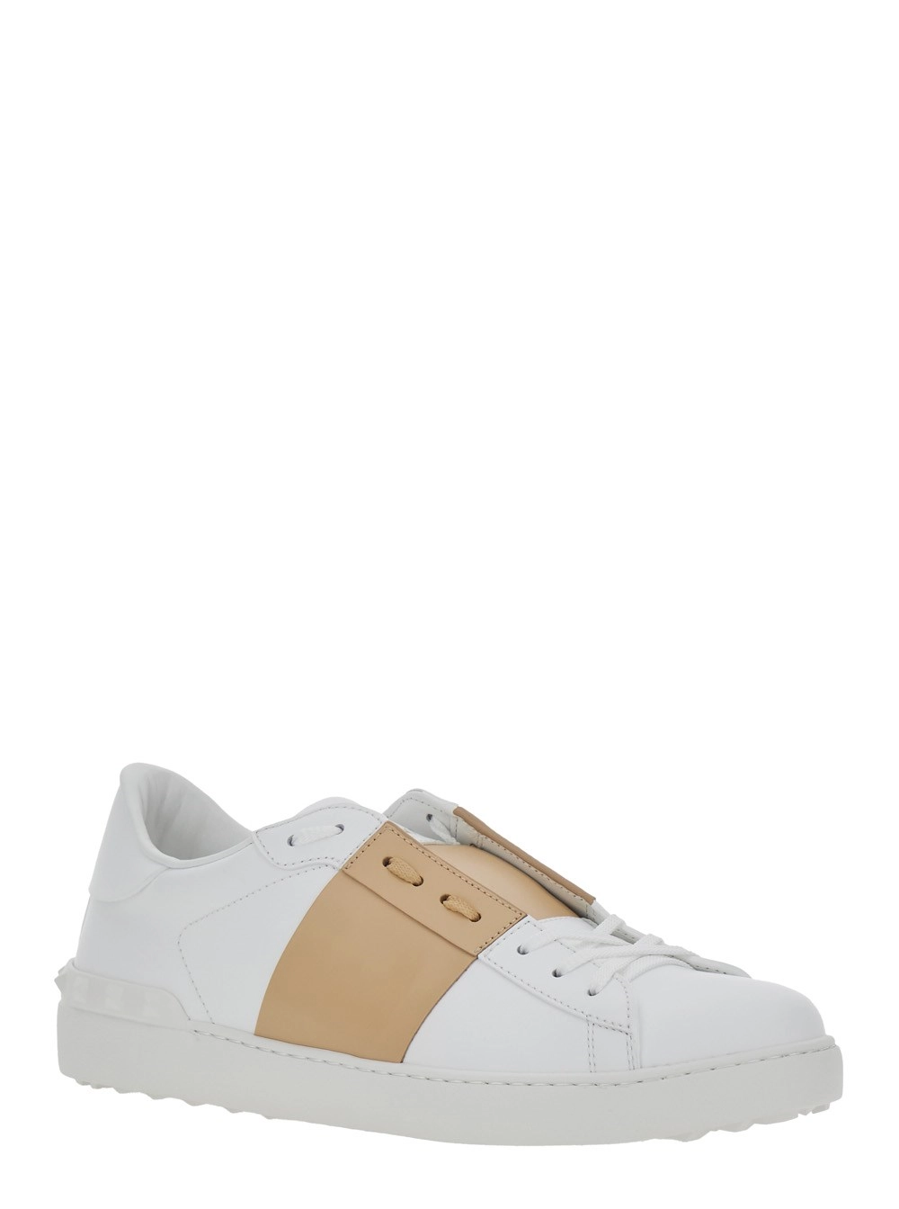 Valentino Garavani Sneaker Low Top 'Open' con Linguetta con Logo e Dettaglio Rockstud sul Retro in Pelle Bianche Uomo, view 2