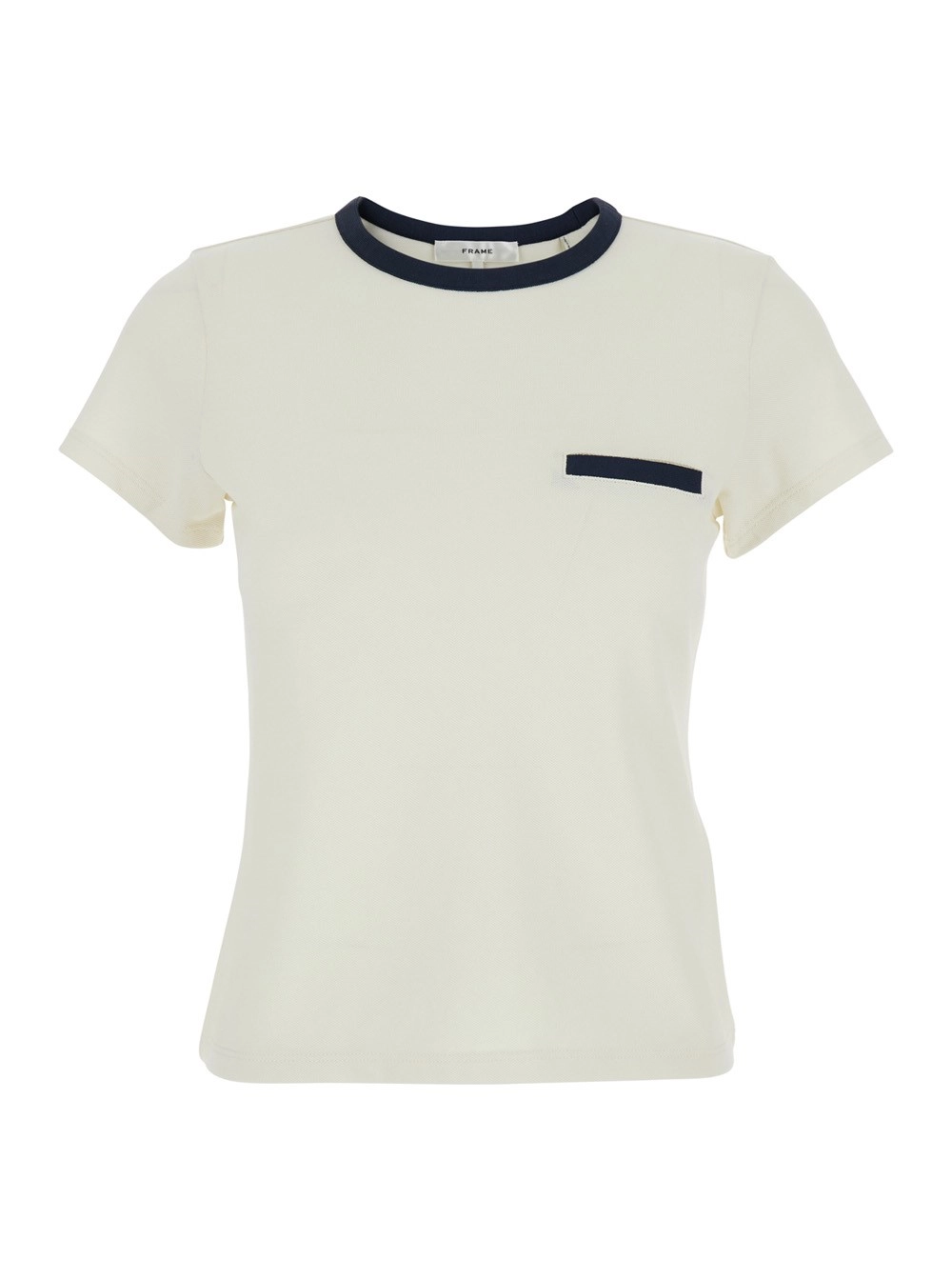 Frame T-shirt girocollo con Dettagli a contrasto in cotone bianca donna