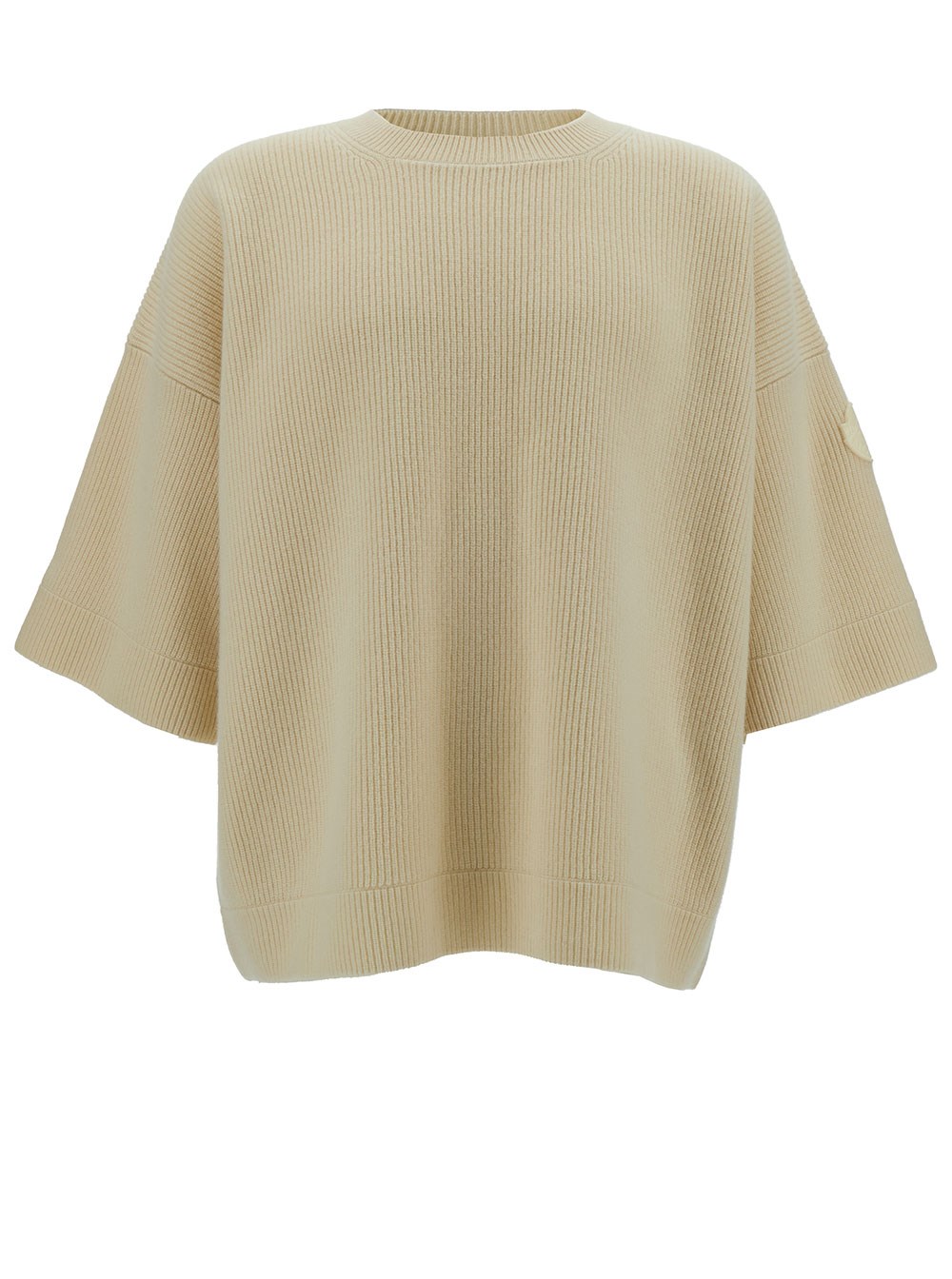 Moncler genius Maglione a Coste con Patch Moncler x Roc Nation by Jay-Z in Lana Beige Uomo
