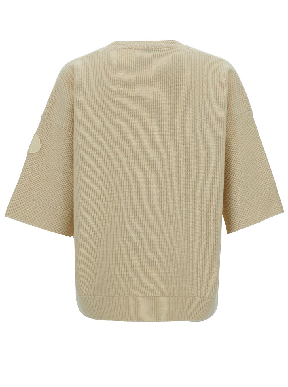 Moncler genius Maglione a Coste con Patch Moncler x Roc Nation by Jay-Z in Lana Beige Uomo, view 2