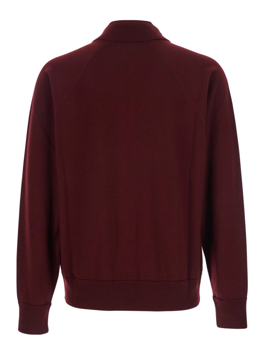 Jil Sander Cardigan a Collo Alto con Chiusura con Zip sul Fronte in Lana Bordeaux Uomo, view 2