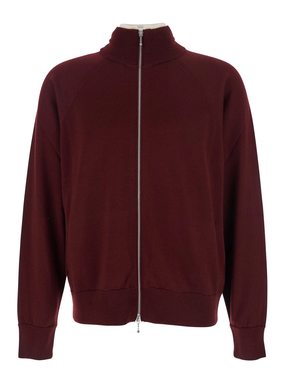 Jil Sander Cardigan a Collo Alto con Chiusura con Zip sul Fronte in Lana Bordeaux Uomo